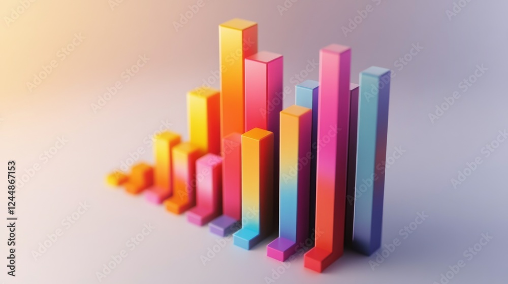 Aufkleber A D bar chart with vibrant bars in varying heights, placed on a white background with clean shadows and labels, perfect for visualizing business or financial data.