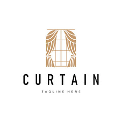 interior decoration curtain logo concept with simple minimalist concept illustration furniture template
