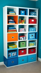 Colorful Storage Unit Organizes Clothes and Items Neatly with Vibrant Design