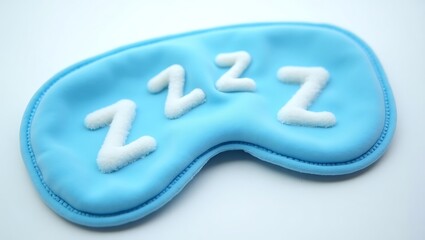 Close-up of a sky-blue sleep mask with fluffy 'Zzz' detailing - symbolizing rest and comfort - perfect for sleep aid product promotion