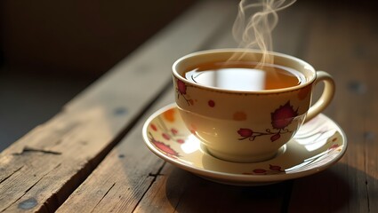 A cinnamon stick swirls in golden tea, filling the air with warmth.