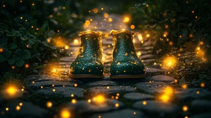 Enchanting Green Boots On A Firefly Path