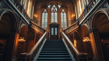 Naklejka premium A beautiful architectural shot of a historic library building with intricate details and grand entrances, showcasing the elegance of traditional literature spaces.
