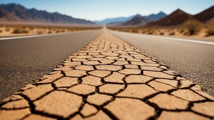 Fototapeta premium closeup of a desert road on an arid desert background