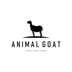 Livestock Goat Logo, Simple Farming Silhouette Design Product Brand Templet Illustration