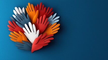 Fototapeta premium Colorful Paper Cut Design of Hands Forming a Heart Symbol as a Concept of Unity Community and