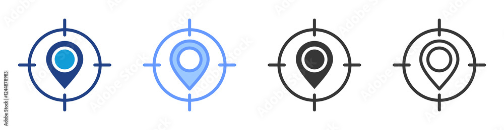 Poster location accuracy icon set multiple style collection