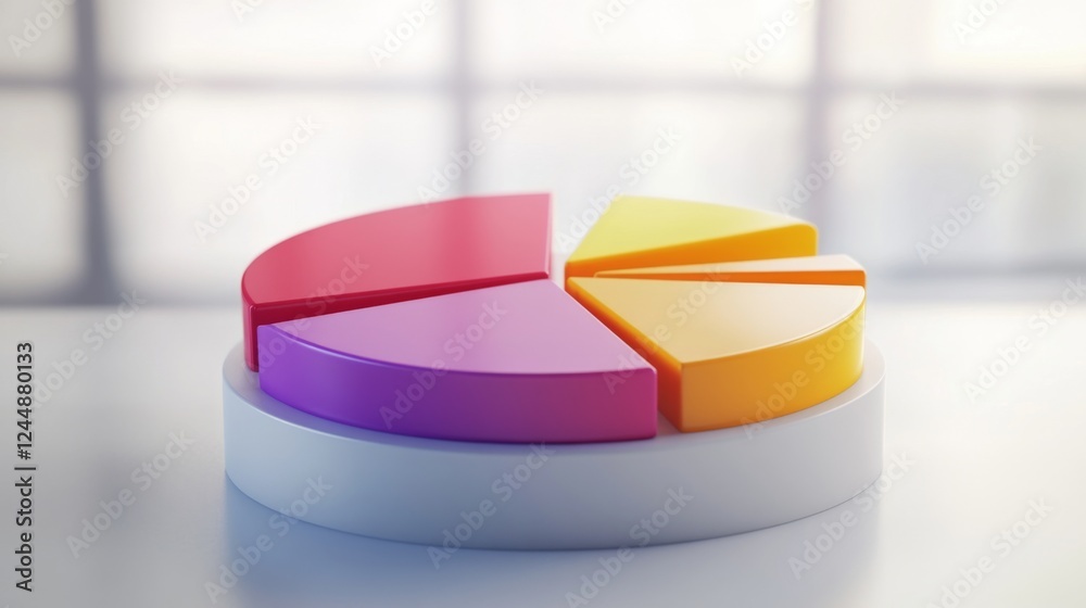 Poster A colorful D pie chart with vibrant segments floating slightly above a white surface, each slice labeled clearly to represent different data categories.