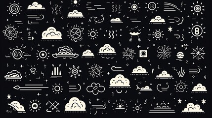 Seamless pattern with sun, clouds, and weather icons.