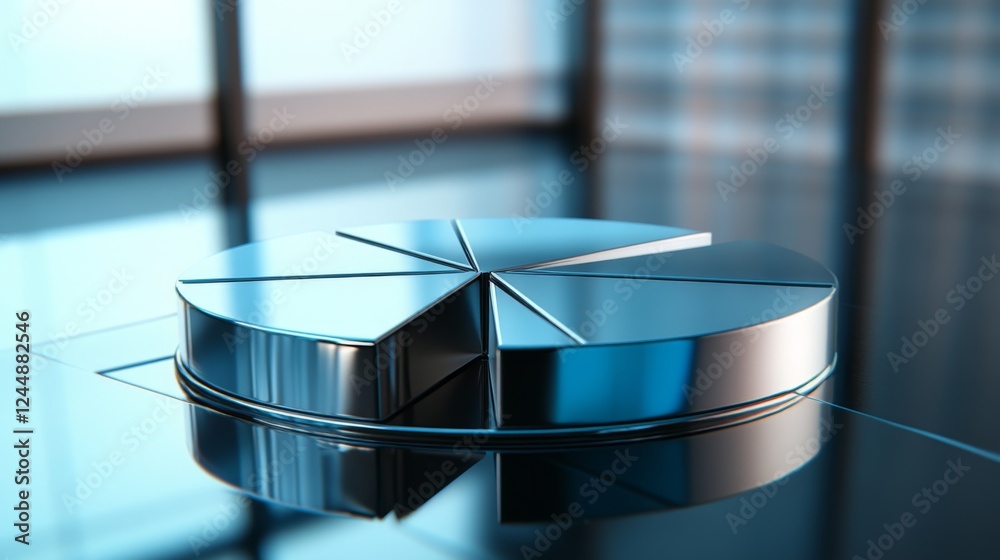 Aufkleber a corporate d pie chart with glossy silver and blue segments, with one slice slightly pulled out to 