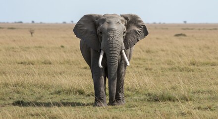 Naklejka premium African Elephant in Savanna Grassland Landscape