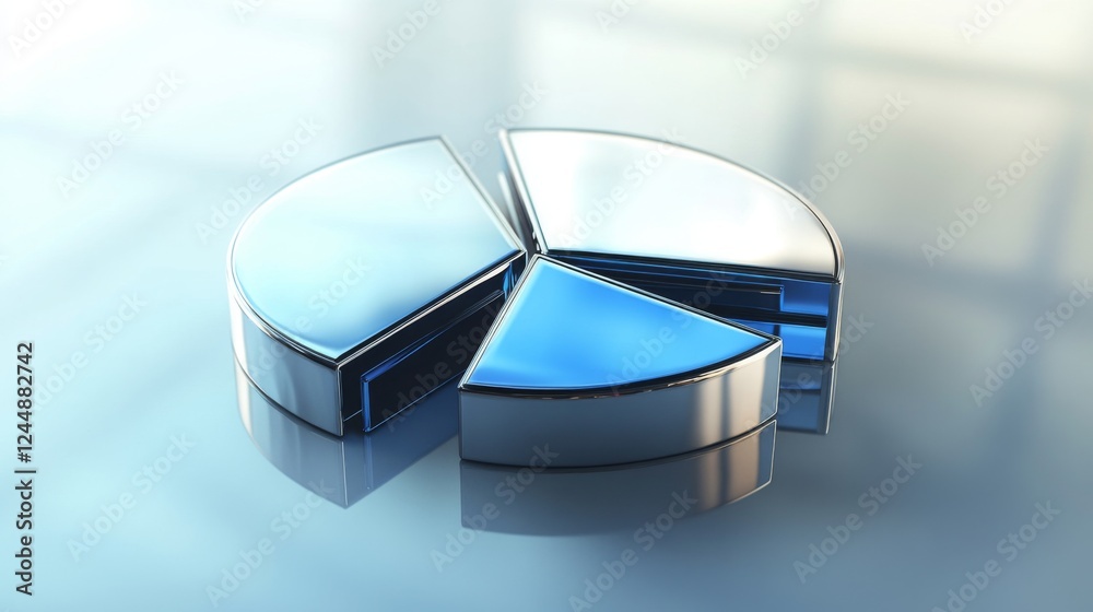 Aufkleber a corporate d pie chart with glossy silver and blue segments, with one slice slightly pulled out to 