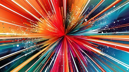Vibrant abstract explosion with radiant light streaks in red, blue, and orange. A powerful digital artwork capturing speed, energy, and dynamic motion for modern creative projects.

