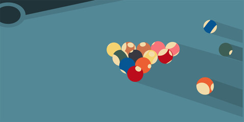 Minimalist background with billiard game theme with table and balls, minimalist and aesthetic background for sports, games, education and other themes