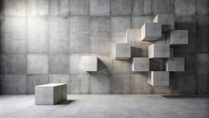 Abstract geometric concrete forms in a minimalist interior setting