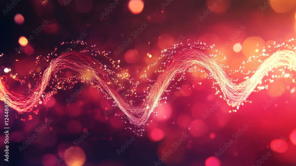 Poster a digitally created visualization of heart waves pulsating in synchronization, with a gradient backg