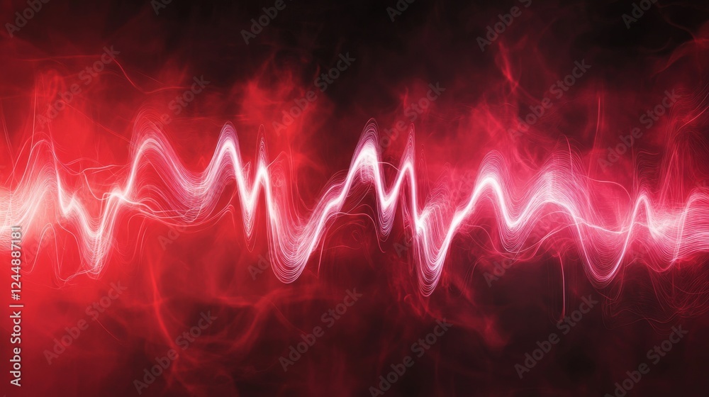 Poster a digitally created visualization of heart waves pulsating in synchronization, with a gradient backg