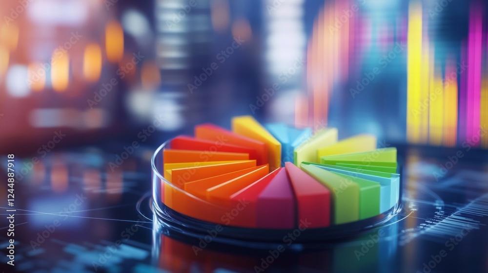 Leinwandbilder a dynamic financial pie chart with bright, segmented slices showing business income allocation, over