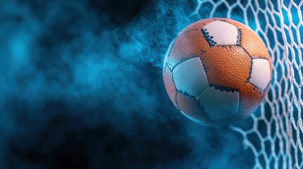 Closeup Moment of a Soccer Ball Pushing into the Net During an Intense Competitive Sports Game or Match  Action Energy and Determination Captured in this Dynamic Sports Photograph