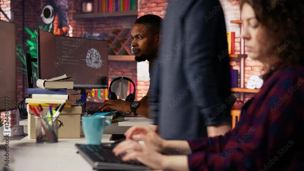Fototapete irked man punching startup office desk in frustration struggling to fix application errors. upset pr