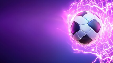 Obraz premium Frozen in time a dramatic soccer moment captured with a glowing electric ball of energy and light amidst a dynamic futuristic atmosphere This image conveys the power speed and intensity of the game