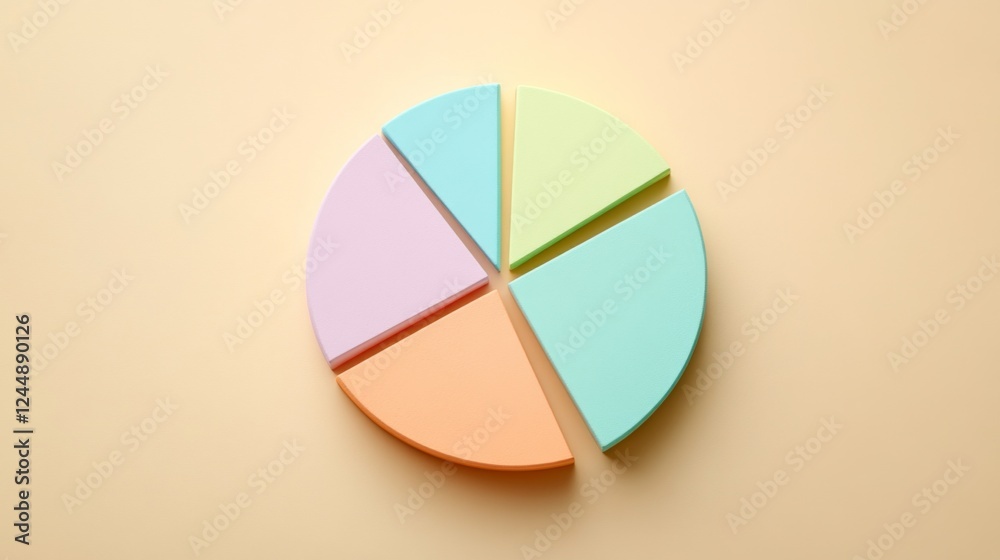 Aufkleber a minimalistic pie chart with pastel-colored slices representing different budget categories, displa