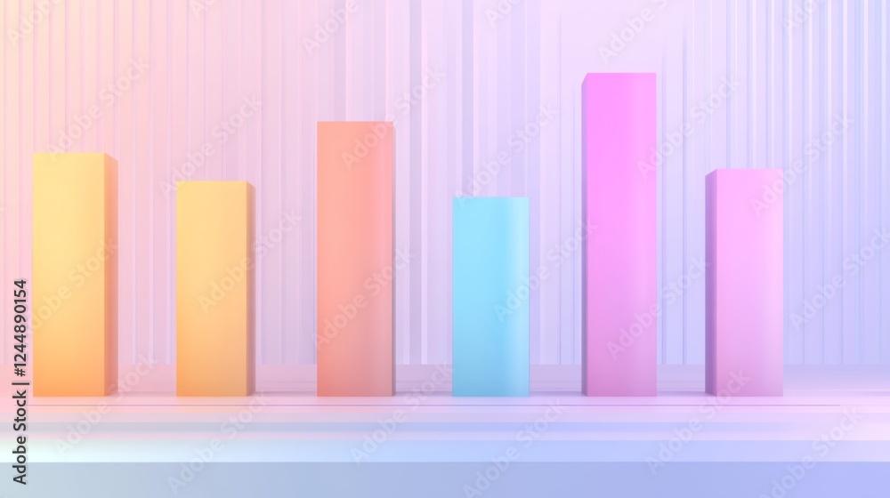 Leinwandbilder a minimalist d bar graph with pastel-colored bars rising from a flat surface, with subtle shadows an