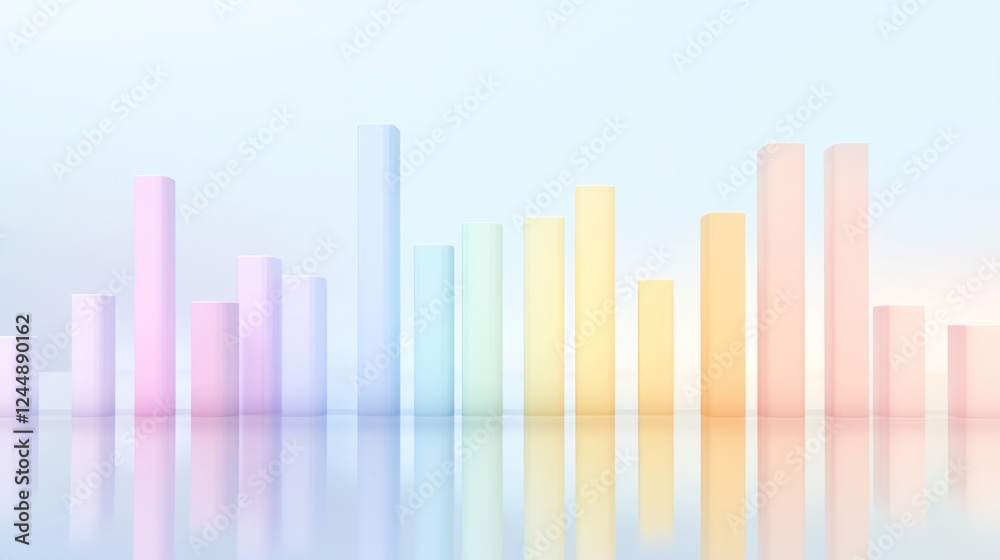 Leinwandbilder a minimalist d bar graph with pastel-colored bars rising from a flat surface, with subtle shadows an