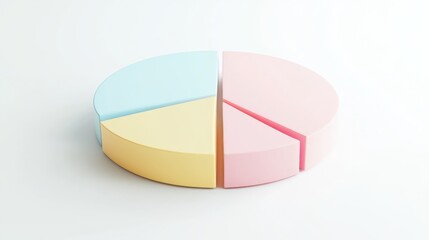 A minimalist D pie chart with pastel-colored slices, smoothly separated to reveal individual sections, placed on a clean white background.