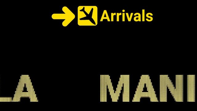 MANILA Airport's LED sign board with animated 'Arrival' text. Set against a black background, it's ideal for tech-savvy projects and travel videos 