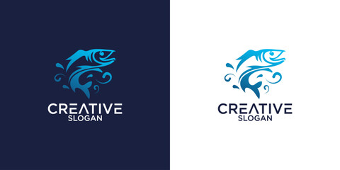 Fresh fish with wave water logo
