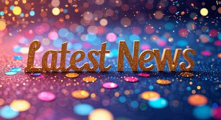 latest news calligraphic lettering on colorful bokeh glitter festive sparkles background