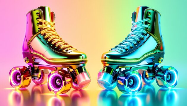 Rainbow Roller Skates on Vibrant Background