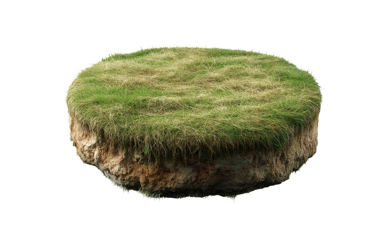 Circular Ground Slice With Green Grass And Soil Layer Natural Terrain Platform Isolated On Transparent And White Background