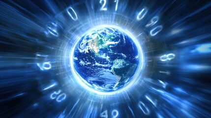 Obraz premium Digital Earth Encircled By Numbers Representing Global Data