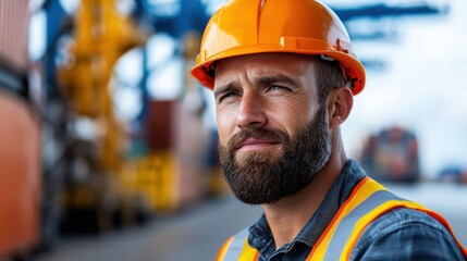Experienced construction worker in hardhat and uniform conducting a final safety check and inspection before starting work at an industrial jobsite or worksite