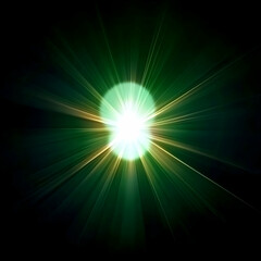 Bright Green Light Explodes with Radiant Beams on a Dark Background