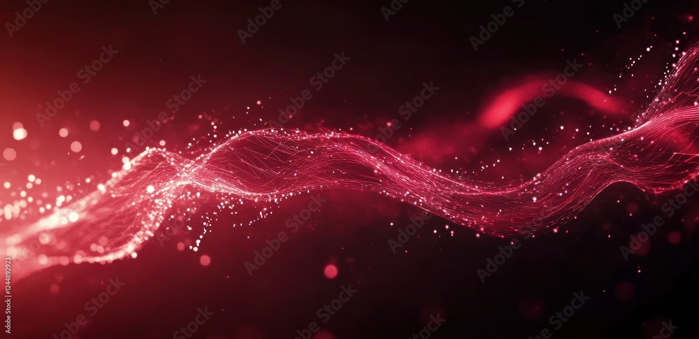 Wall mural abstract red particle wave background.