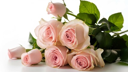 Bouquet of Pink Roses with Green Leaves