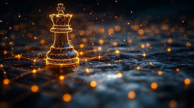 Glowing Chess Queen on Network, Strategy Game