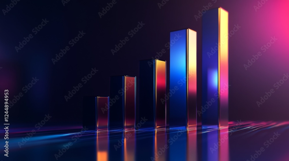 Aufkleber a sleek, futuristic d bar graph with metallic bars rising from a reflective surface, set against a d