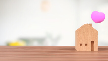 The Wood House and Pink Heart for family or property concept 3d Rendering.