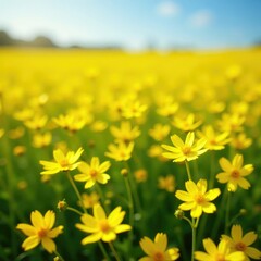 Fototapeta premium A sea of bright yellow flowers in a sunny field, summer, blossoms, yellow