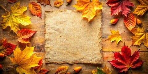 Autumnal Background Featuring Antique Paper and Colorful Leaves