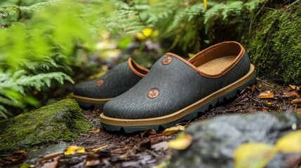 Eco-Friendly Clogs in Lush Forest Setting: Sustainable Footwear for Nature Lovers