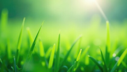 Fototapeta premium Dainty grass blades bend towards each other in soft morning light, field, outside, blue