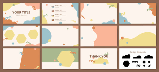 Set of 16:9 abstract background templates with playful organic shapes. Designed in modern soft pastel colors. Perfect for presentations and video projects.