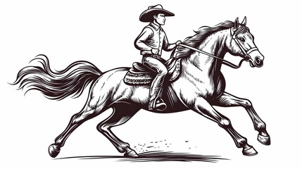 Fototapeta premium Cowboy Riding Horse Illustration: Galloping with Grace and Speed in a Western Setting