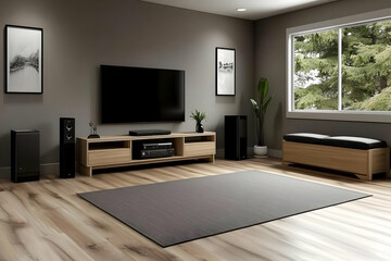 Modern Living Room Interior Design Showcases Entertainment Center and Cozy Seating Area Beautifully