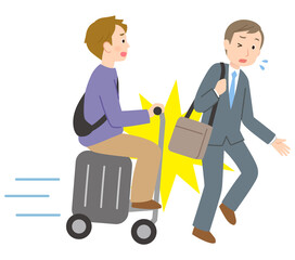 Obraz premium 電動スーツケースに乗る人が、歩行者に衝突 事故